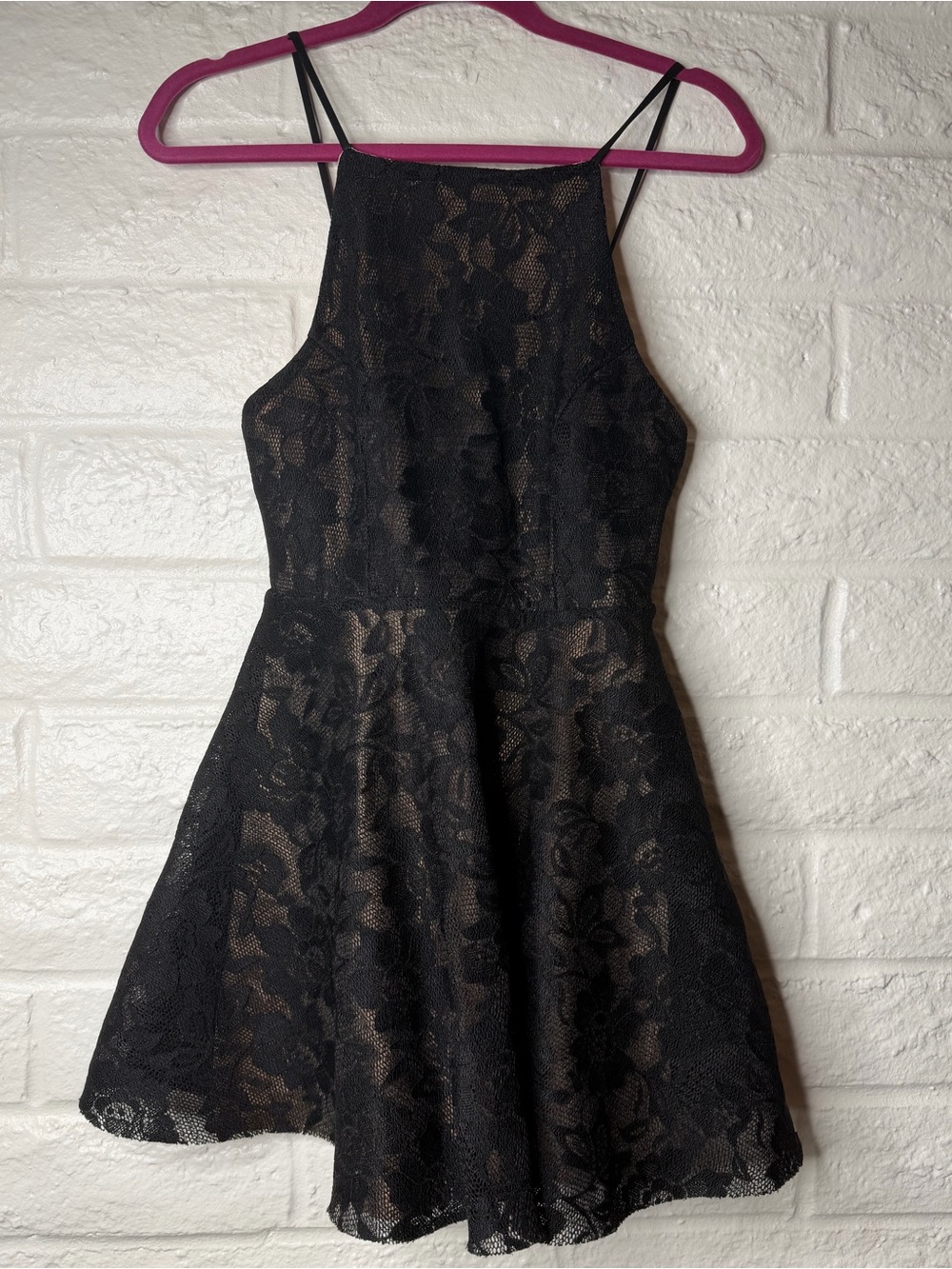 Windsor Black Lace Nude Mini Dress Hoco